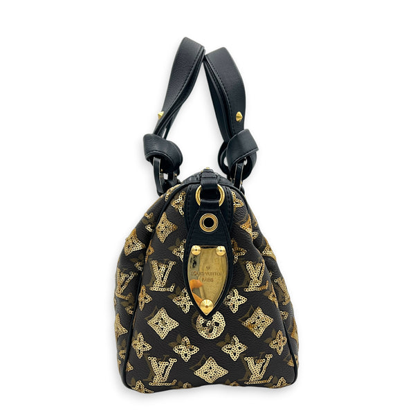 Sequins Eclipse Speedy 28 Black Top Handle Bag in Monogram Coated Canvas, Silver hardware