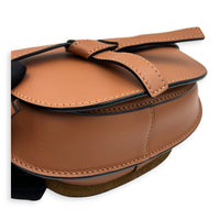 Gate Mini Brown Crossbody Bag in Calfskin, Gold hardware