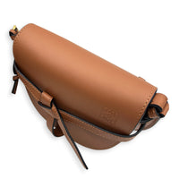Gate Mini Brown Crossbody Bag in Calfskin, Gold hardware