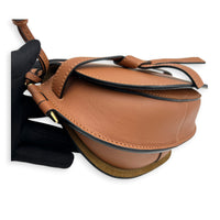 Gate Mini Brown Crossbody Bag in Calfskin, Gold hardware