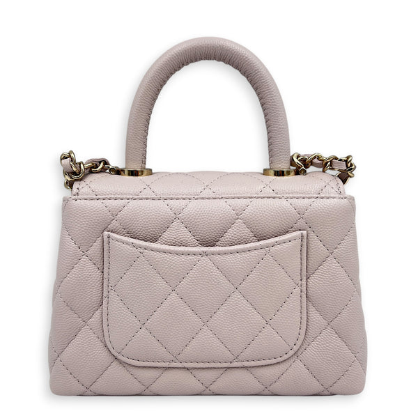 Coco Handle Quilted Super Mini Lilac Top Handle Bag in Caviar Leather, Gold hardware
