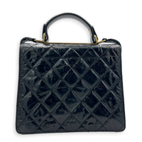 Rita Black Top Handle Bag in Waxed Calfskin, Gold hardware