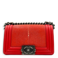 Boy Shoulder Bag Red in Stingray/ Calfskin, Brushed Silver hardware
