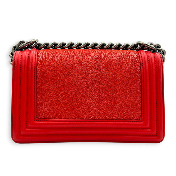 Boy Shoulder Bag Red in Stingray/ Calfskin, Brushed Silver hardware
