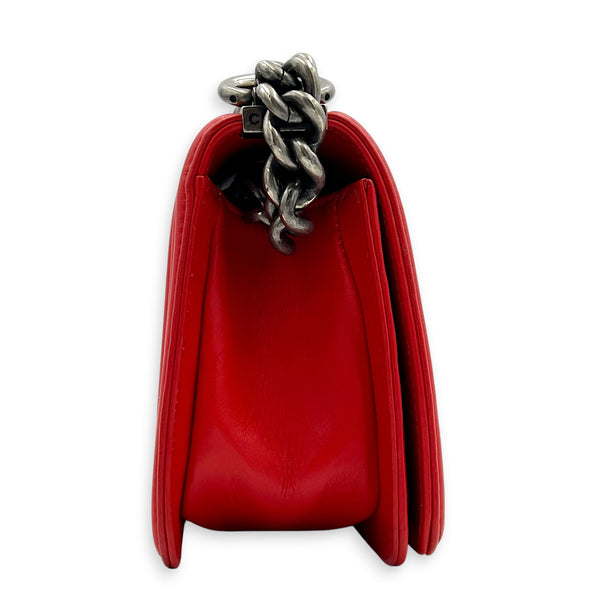 Boy Shoulder Bag Red in Stingray/ Calfskin, Brushed Silver hardware
