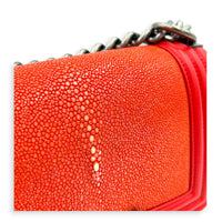 Boy Shoulder Bag Red in Stingray/ Calfskin, Brushed Silver hardware