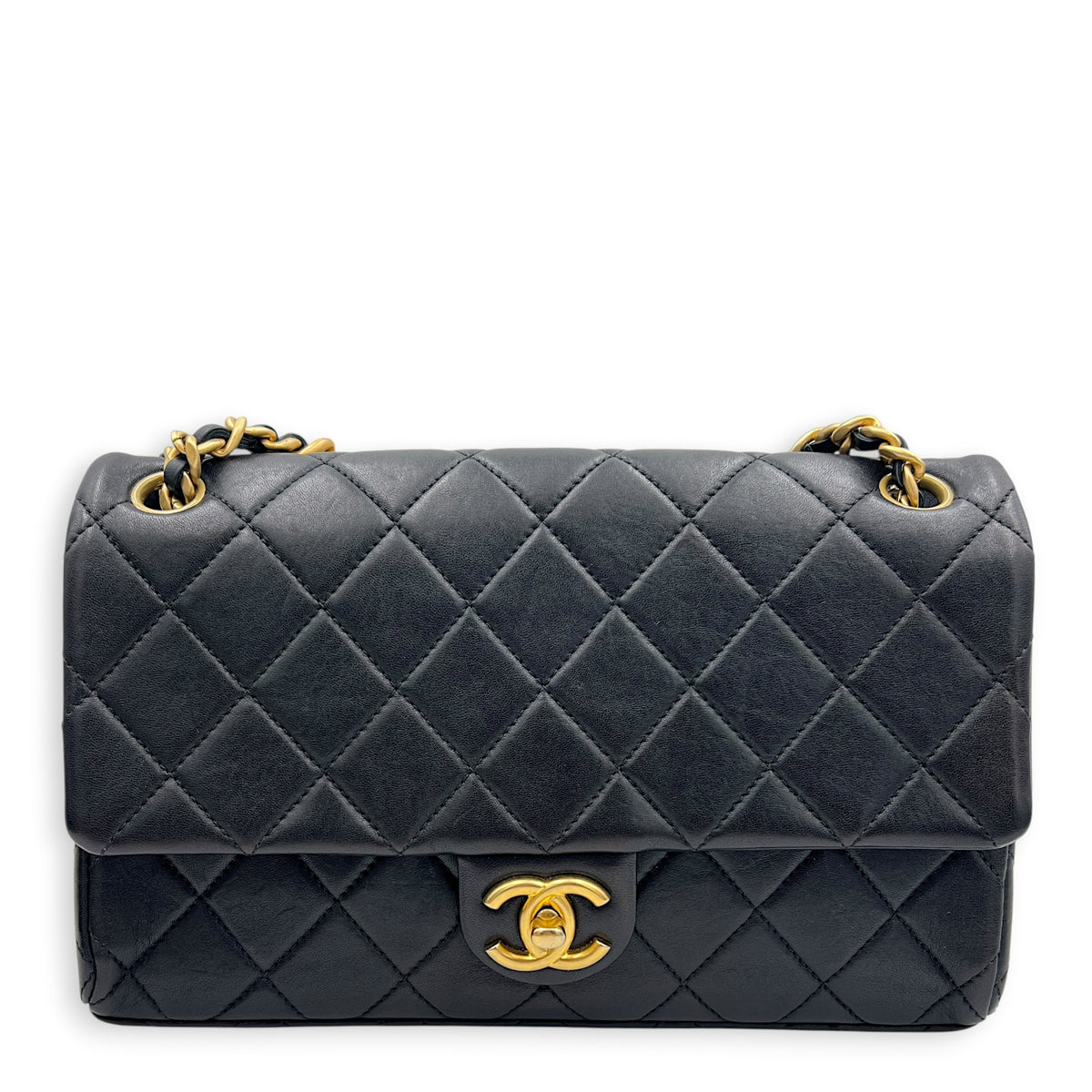 23P Seasonal Quilted Flap Black Shoulder Bag in Calfskin, Gold hardware