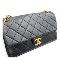 23P Seasonal Quilted Flap Black Shoulder Bag in Calfskin, Gold hardware