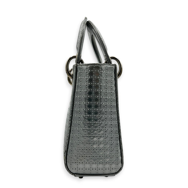 Lady Dior Mini Micro Cannage Top Handle Bag in Patent Leather, Silver hardware