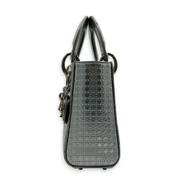 Lady Dior Mini Micro Cannage Top Handle Bag in Patent Leather, Silver hardware