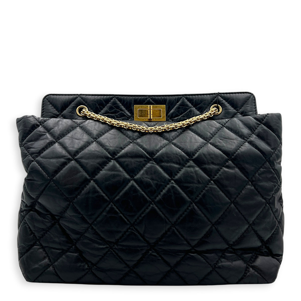 2.55 Black Tote Bag in Calfskin, Gold hardware