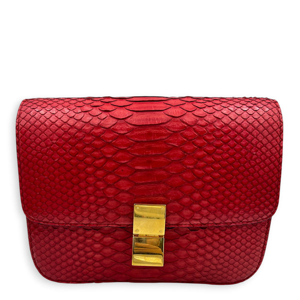 Box Red Crossbody Bag in Python Leather, Gold hardware