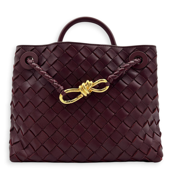 Andiamo Small Red Top Handle Bag in Calfskin, Gold hardware