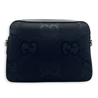 Jumbo GG Black Crossbody Bag in Canvas, Silver hardware