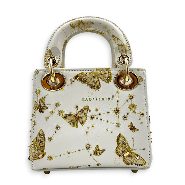 Lady Dior Top Handle Bag Micro White in Calfskin, Gold hardware