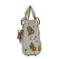 Lady Dior Top Handle Bag Micro White in Calfskin, Gold hardware