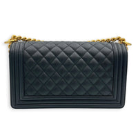 Boy Shoulder Bag Gold in Caviar Leather, Gold hardware