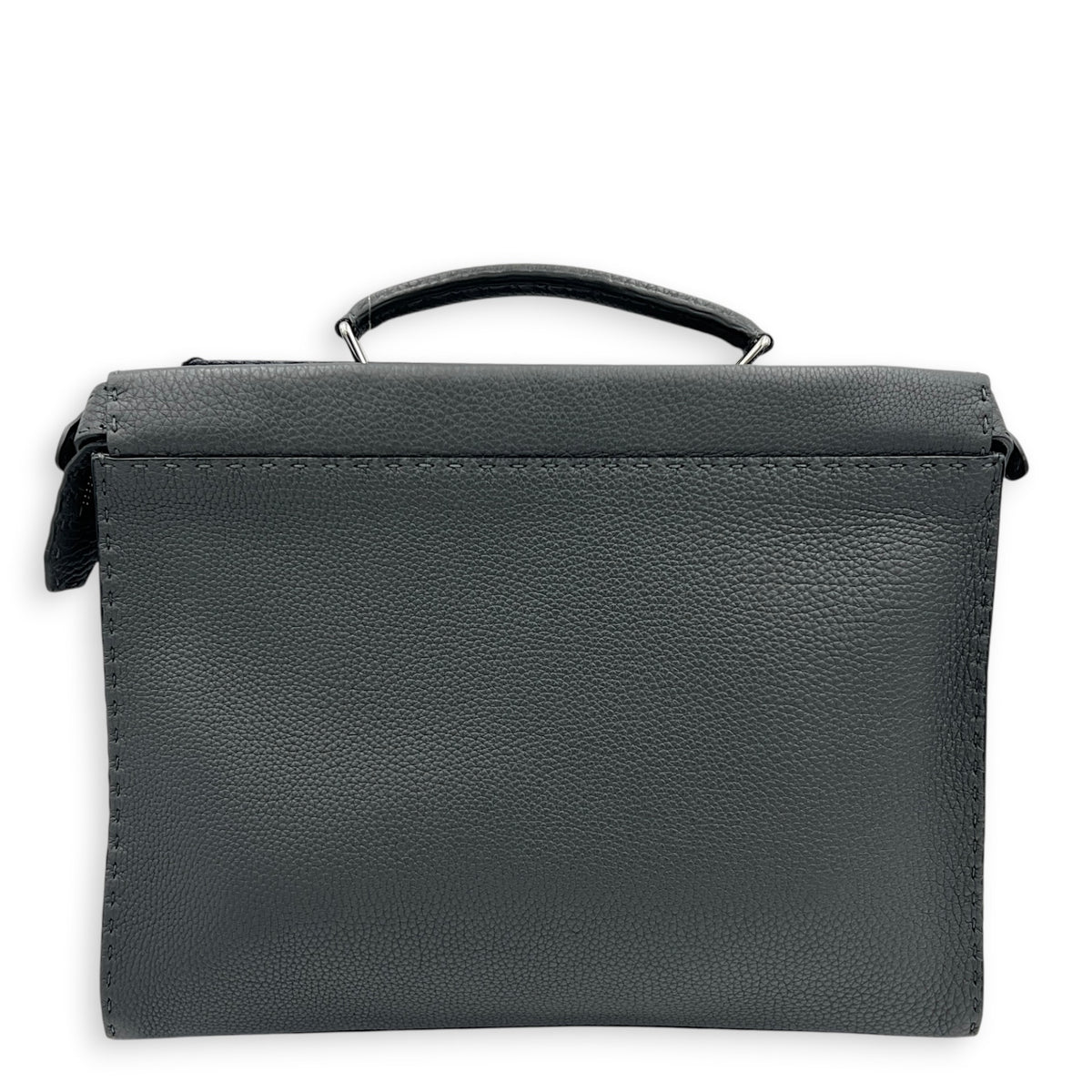 Peekaboo Grey Top Handle Bag in Calfskin, Silver hardware