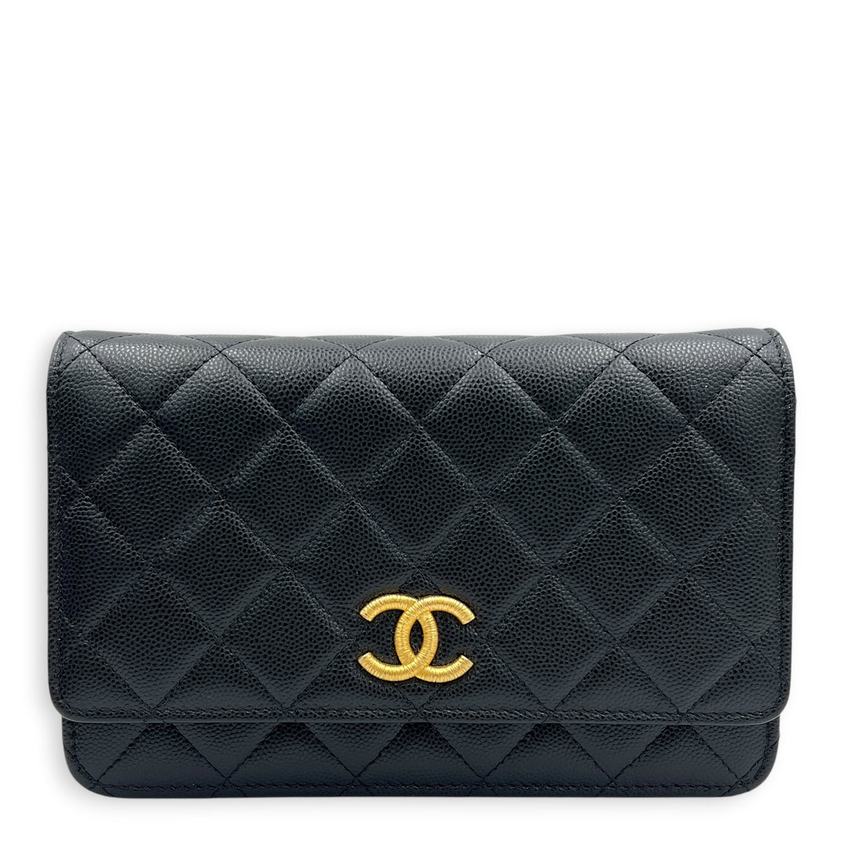 CC Wallet On Chain Black in Caviar Leather, Gold hardware
