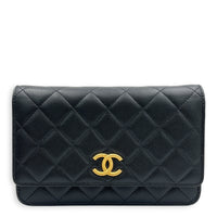 CC Wallet On Chain Black in Caviar Leather, Gold hardware