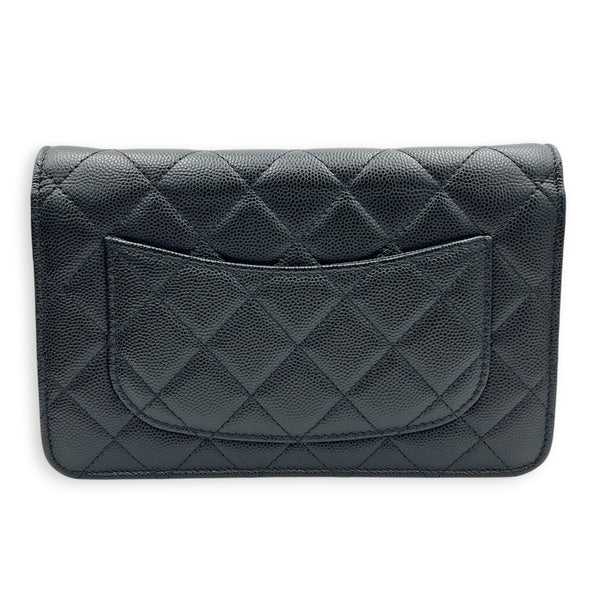 CC Wallet On Chain Black in Caviar Leather, Gold hardware