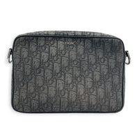 Saddle Triple Pouch Black Crossbody Bag in Oblique Jacquard, Silver hardware