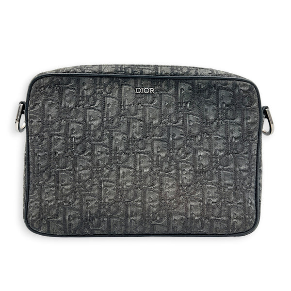 Saddle Triple Pouch Black Crossbody Bag in Oblique Jacquard, Silver hardware