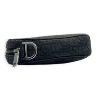 Saddle Triple Pouch Black Crossbody Bag in Oblique Jacquard, Silver hardware