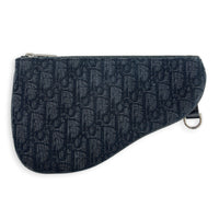 Saddle Triple Pouch Black Crossbody Bag in Oblique Jacquard, Silver hardware
