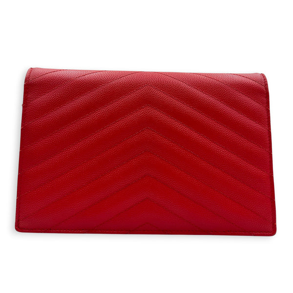 Cassandre Wallet On Chain Red in Caviar Leather, Gold hardware