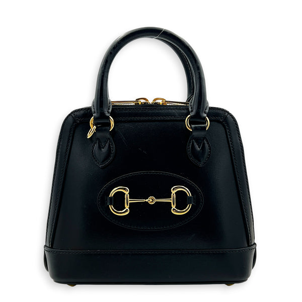 Horsebit 1955 Top Handle Bag Black in Calfskin, Gold hardware