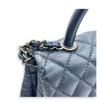 Coco Handle Quilted Top Handle Bag Blue in Caviar Leather, Ruthenium hardware