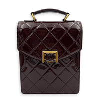 23A Top Handle Bag Brown in Patent Leather, Gold hardware