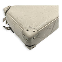GG Embossed Trunk White Crossbody Bag in Calfskin, Silver hardware