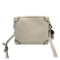 GG Embossed Trunk White Crossbody Bag in Calfskin, Silver hardware