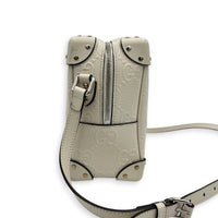 GG Embossed Trunk White Crossbody Bag in Calfskin, Silver hardware