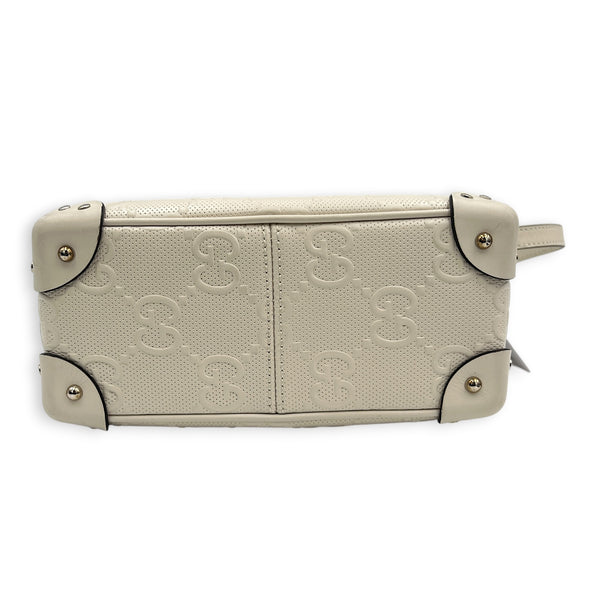 GG Embossed Trunk White Crossbody Bag in Calfskin, Silver hardware