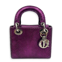 Lady Dior Top Handle Bag Mini Metallic Purple in Lizard, Silver hardware