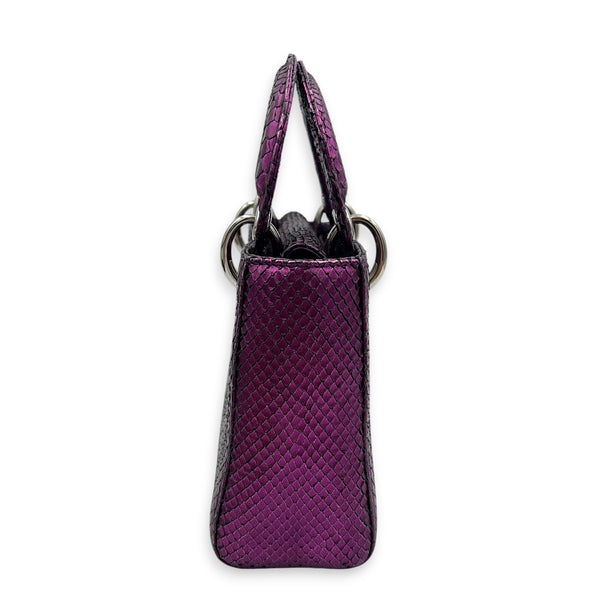 Lady Dior Top Handle Bag Mini Metallic Purple in Lizard, Silver hardware