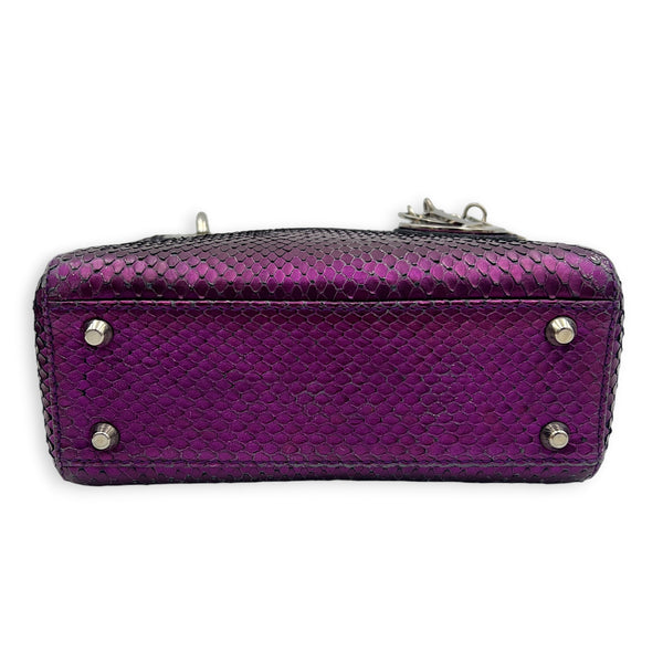 Lady Dior Top Handle Bag Mini Metallic Purple in Lizard, Silver hardware