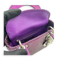 Lady Dior Top Handle Bag Mini Metallic Purple in Lizard, Silver hardware