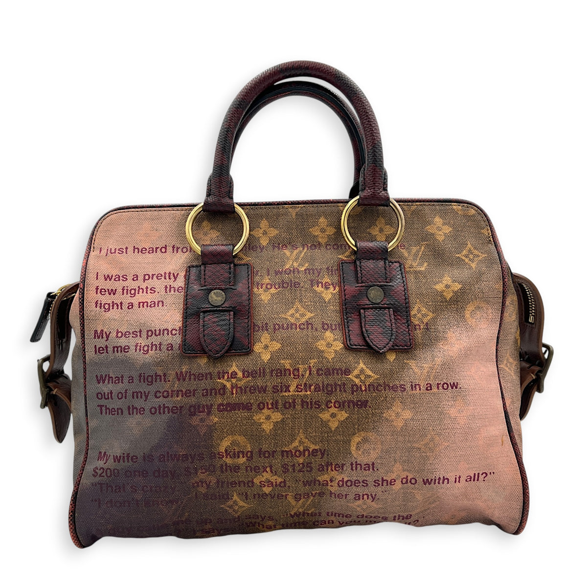 x Richard Prince Graduate Jokes Brown Top Handle Bag in Monogram Coated Canvas, Antique Brass hardware