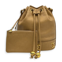 CC Bucket Bag Beige in Caviar Leather, Gold hardware