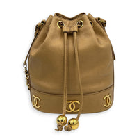 CC Bucket Bag Beige in Caviar Leather, Gold hardware