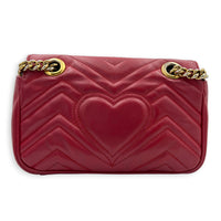 GG Marmont Shoulder Bag Small Hibiscus Red in Lambskin, Gold hardware