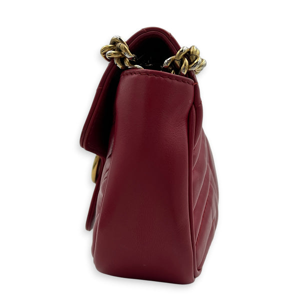 GG Marmont Shoulder Bag Small Hibiscus Red in Lambskin, Gold hardware