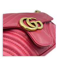 GG Marmont Shoulder Bag Small Hibiscus Red in Lambskin, Gold hardware
