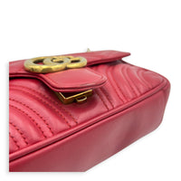 GG Marmont Shoulder Bag Small Hibiscus Red in Lambskin, Gold hardware