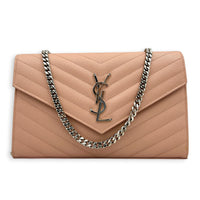 Cassandre Wallet On Chain Pink in Caviar Leather, Silver hardware