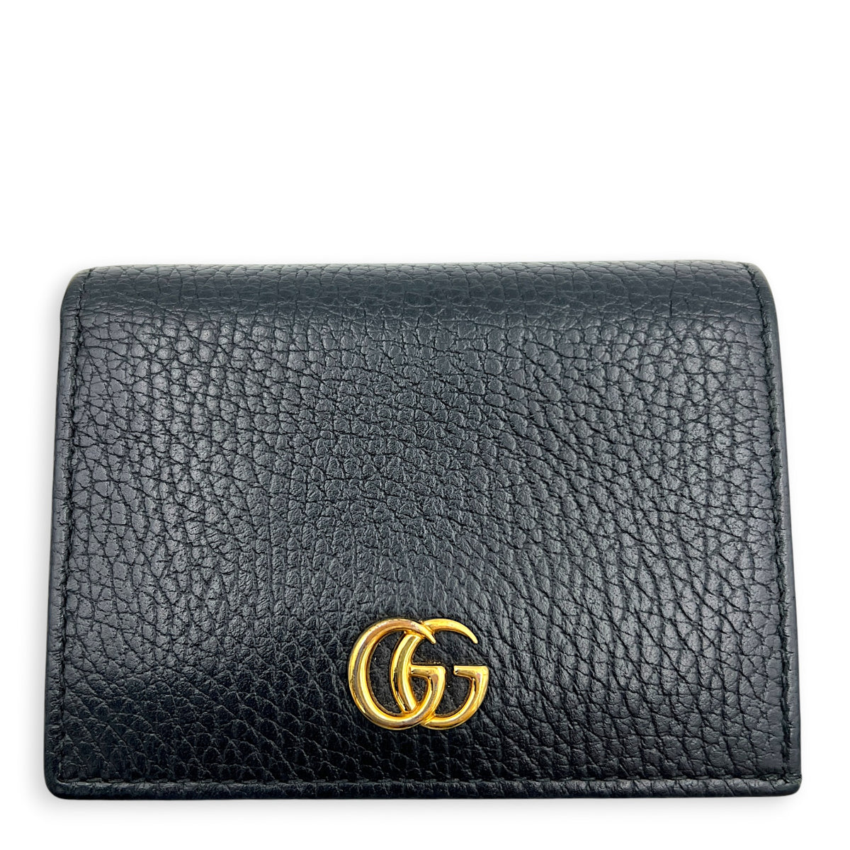 GG Marmont Card Holder Nero in Calfskin, Gold hardware
